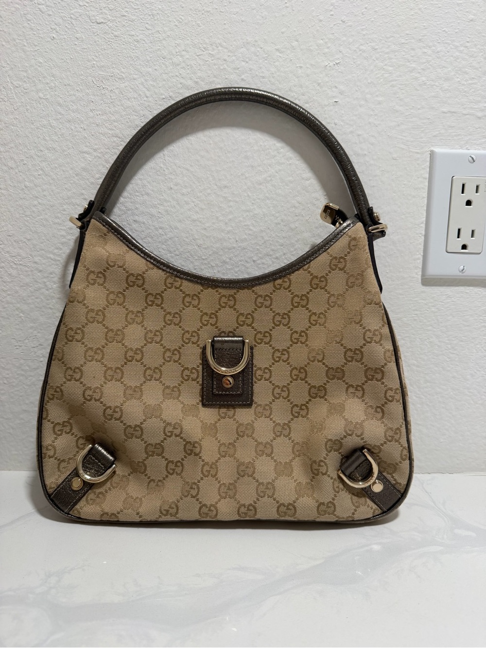 Gucci Monogram Medium Abbey D Ring Hobo Brown